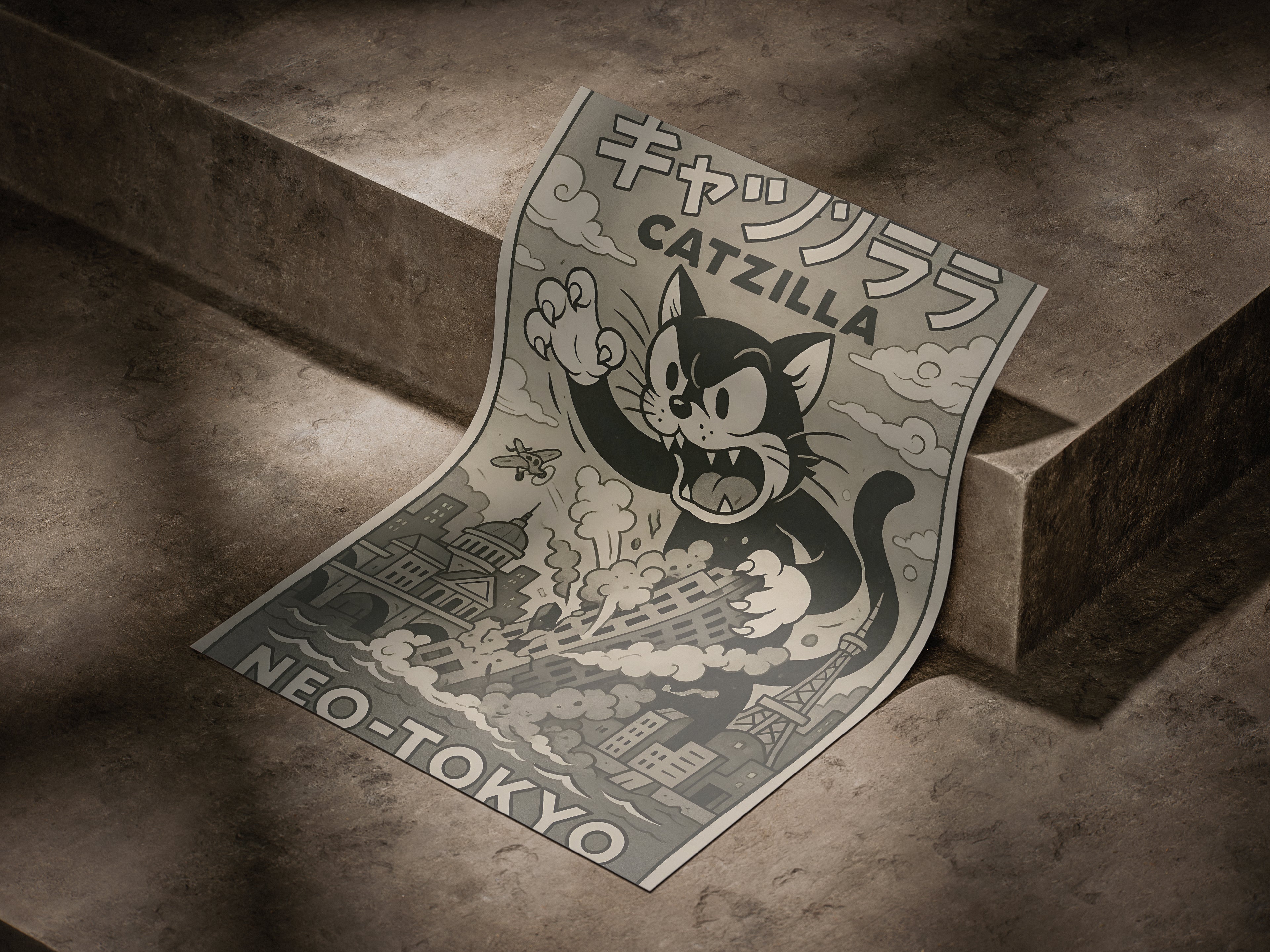 CATZILLA - Retro Japanese Kaiju Poster (Neo-Tokyo Edition)