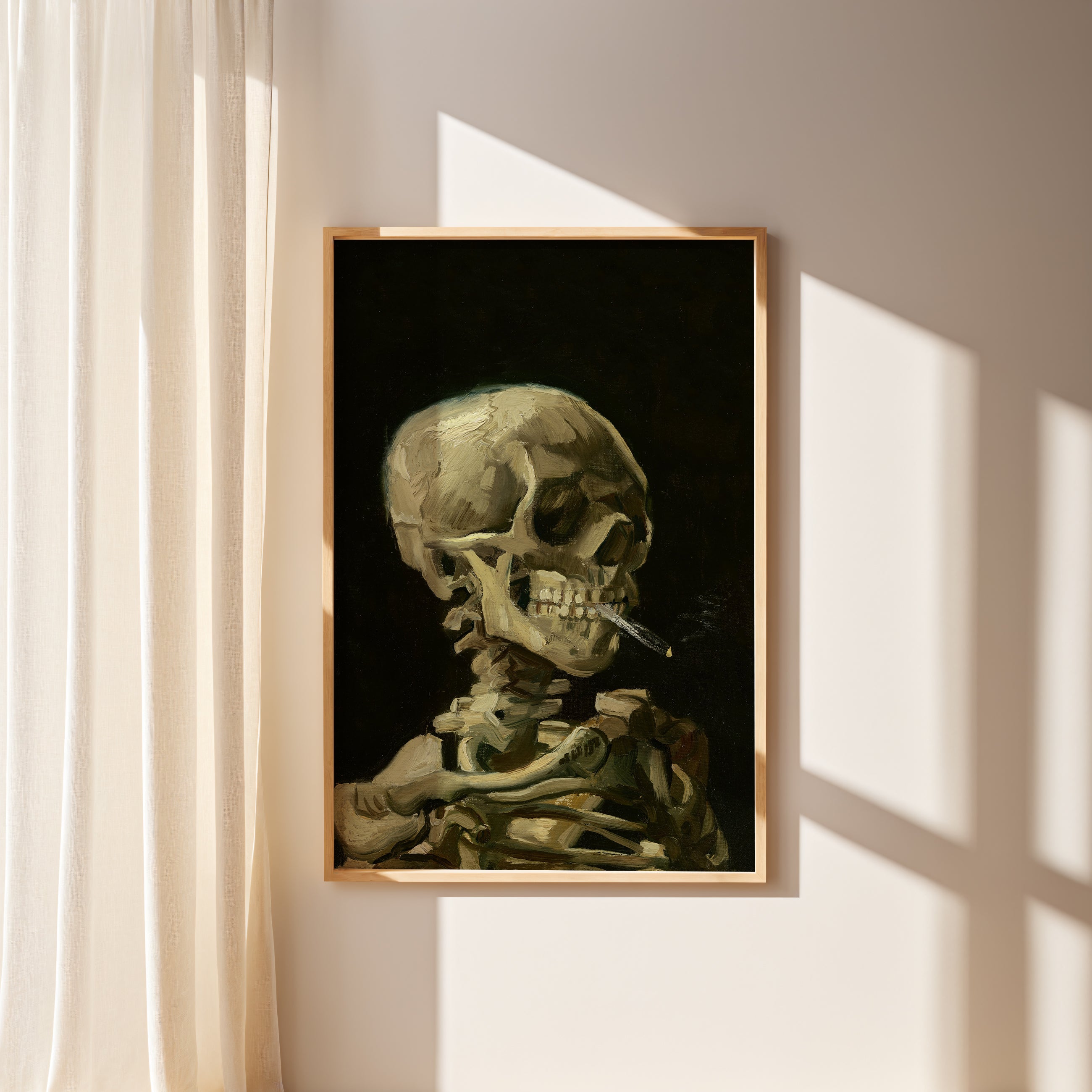 skull of a skeleton with burning cigarette Head a Cigarette, 2026. After: Head of a Skeleton with a Burning Cigarette, Vincent Van Gogh. @vangoghmuseum Head of a Skeleton with
